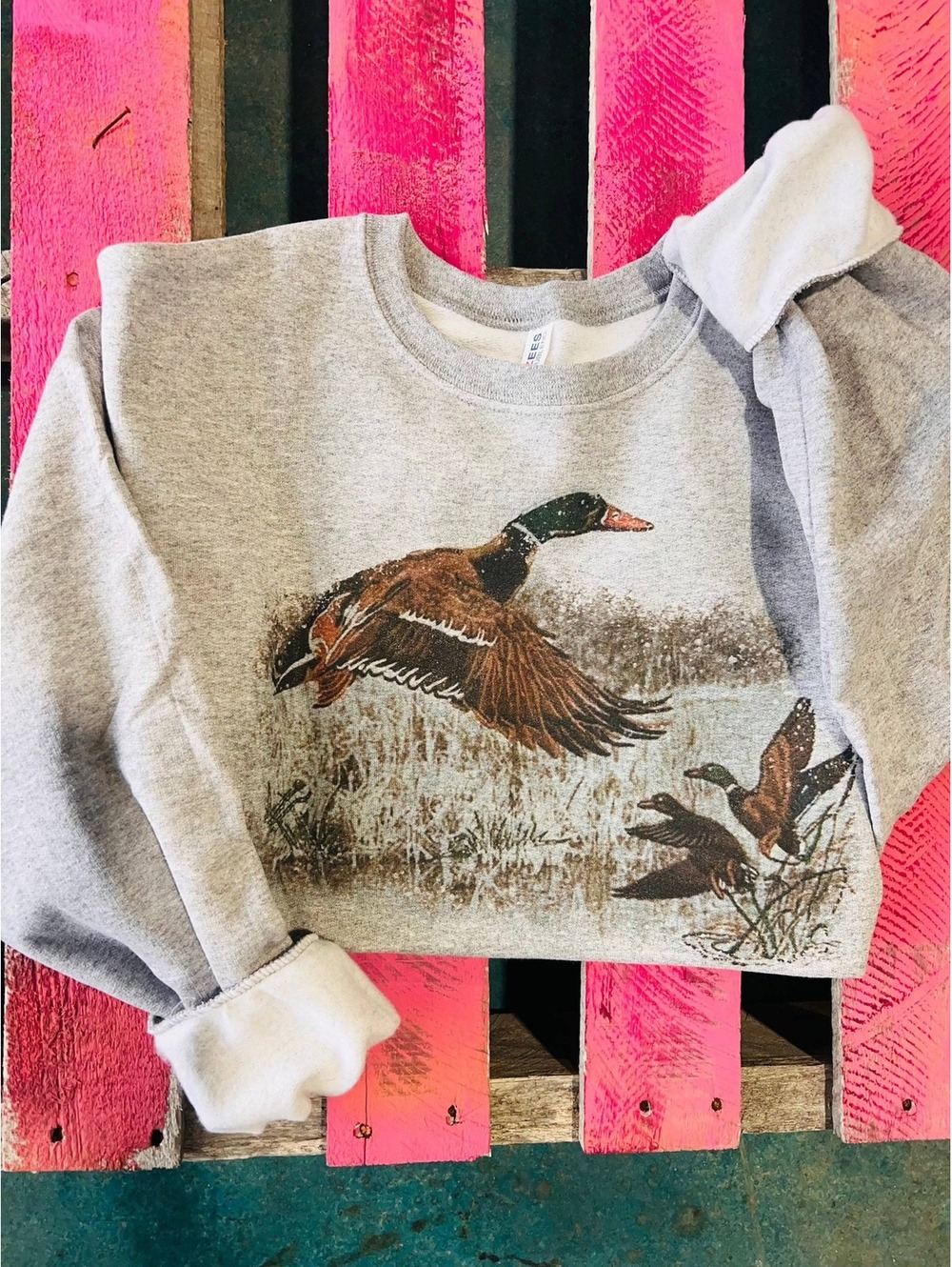 Retro Duck Scene: Adult MEDIUM / Grey Sweatshirt